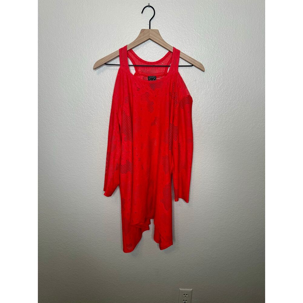 CLARA SUN WOO Women's XL Eyelet Cold Shoulder Tunic Top Orange Cover Up USA - Picture 5 of 11